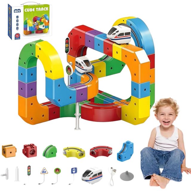 Ensemble de Train 3D Track Fusion - Kit de Construction de Jouets pour Enfants de 81 Pcs