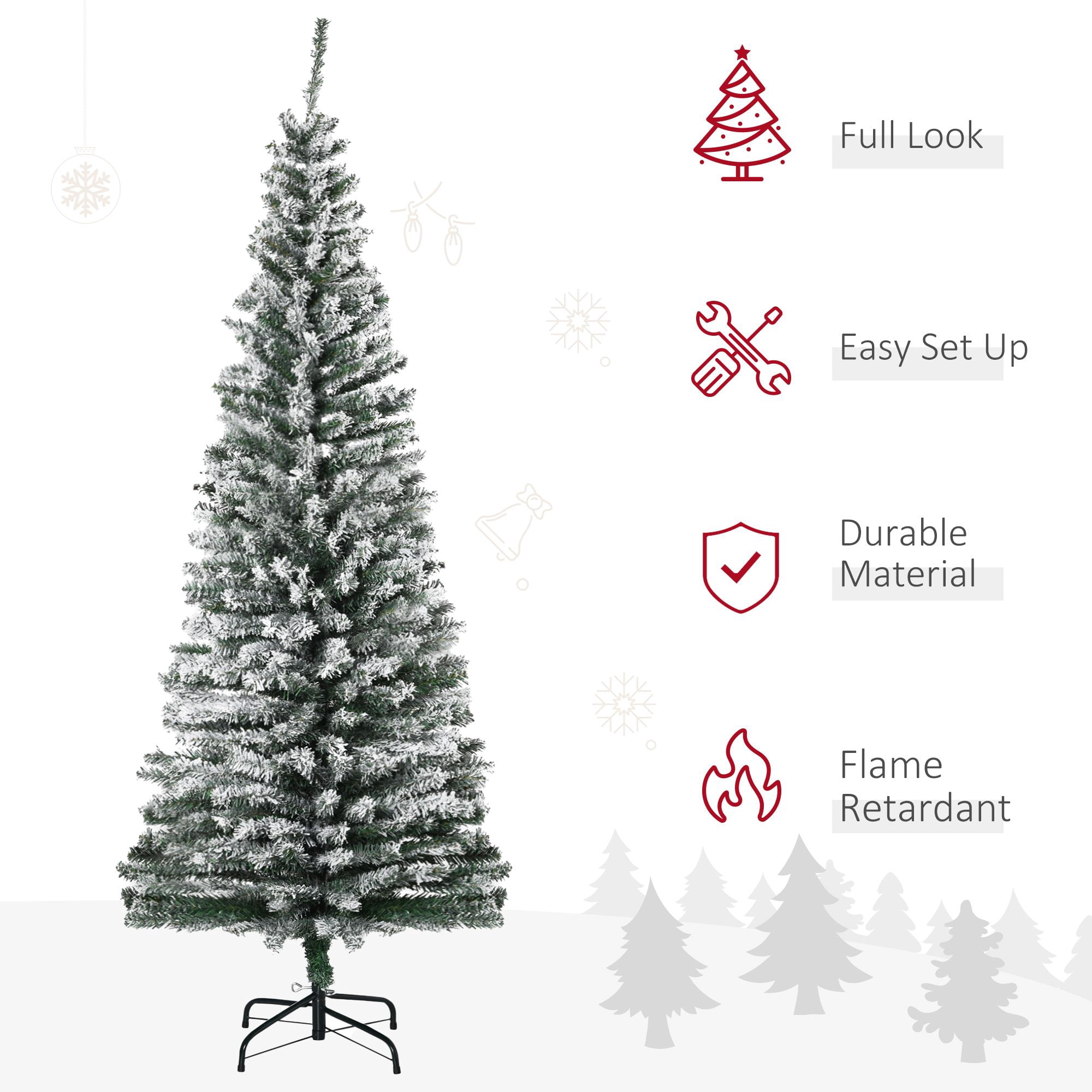6ft Artificial Snow Flocked Christmas Tree with Foldable Steel Stand Home Indoor Decoration Green