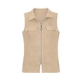 thumbnail image 5 of VBVC Women's Textured Zip Up Button Pocket Shirt,Ladies Collared V-Neck Sleeveless Blouse,Breathable Summer Office Daily Wear Tops For Women,Beige,S-2XL, 5 of 7