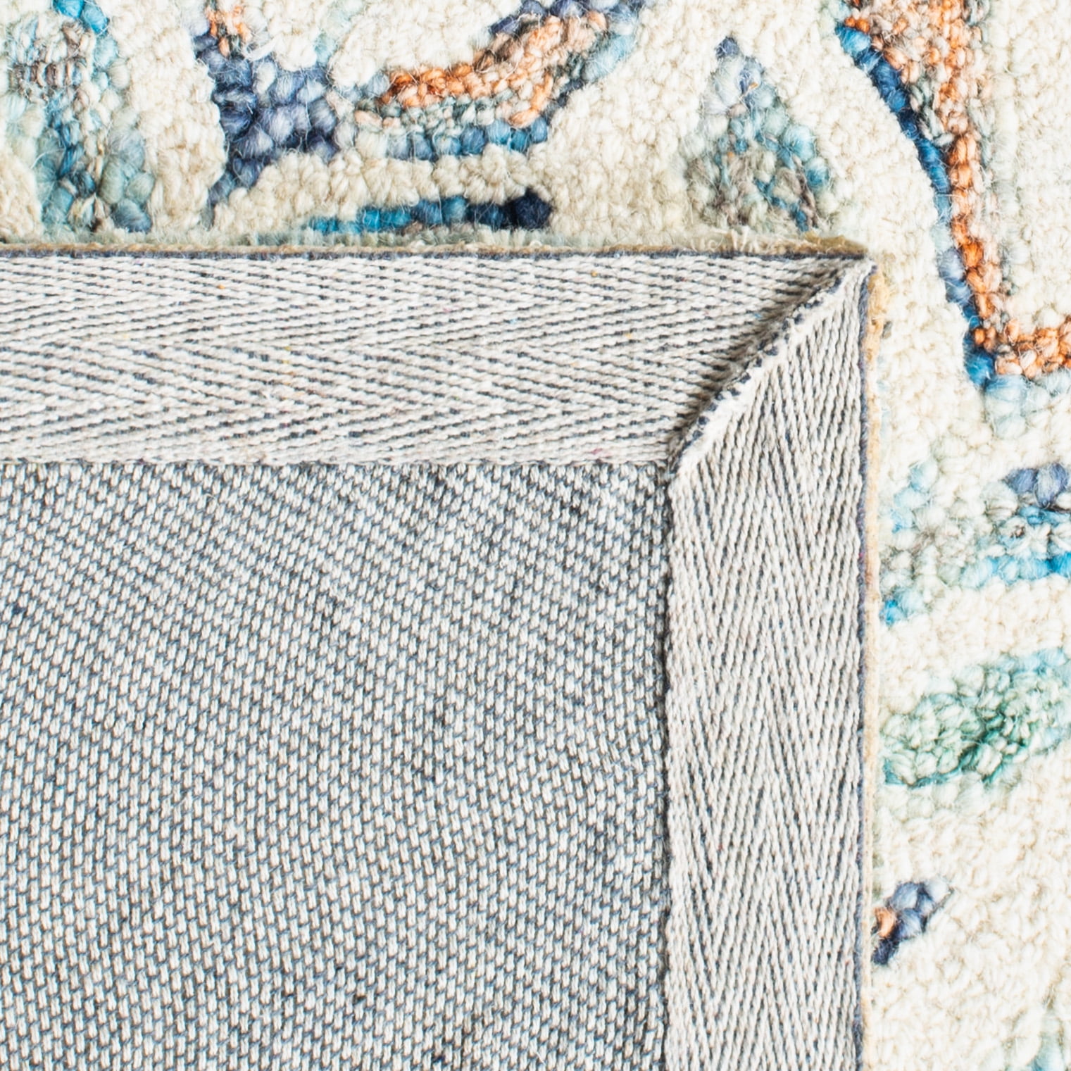 SAFAVIEH Capri Proinsias Leaves Wool Area Rug, Ivory/Blue, 9' x 9' Square