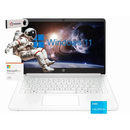 HP 14" Student &Business HD Laptop, Intel Celeron N4500(>N4120) , 4GB RAM, 320GB Storage(64GB eMMC 256GB SSD),Intel UHD Graphics,1-Year Microsoft 365, Windows 11 Home , White/XTREDURA Flash Drive