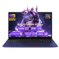 15.6 IPS Laptop-Computer 32GB RAM 2TB SSD 8 Cores AMD Ryzen7 6800H,2 Years Warranty(Beat Intel i7-12700H,Up to 4.7GHz) Gaming-Student-Laptop with Backlit Keyboard Fingerprint,Blue