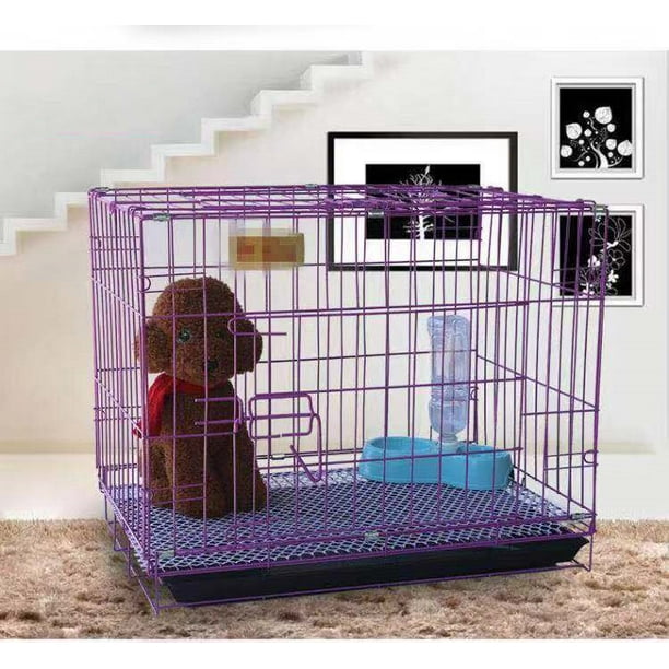 Pet Wire Folding Cage Dog Crate with Pull out Tray, Purple, 23"×15"×19