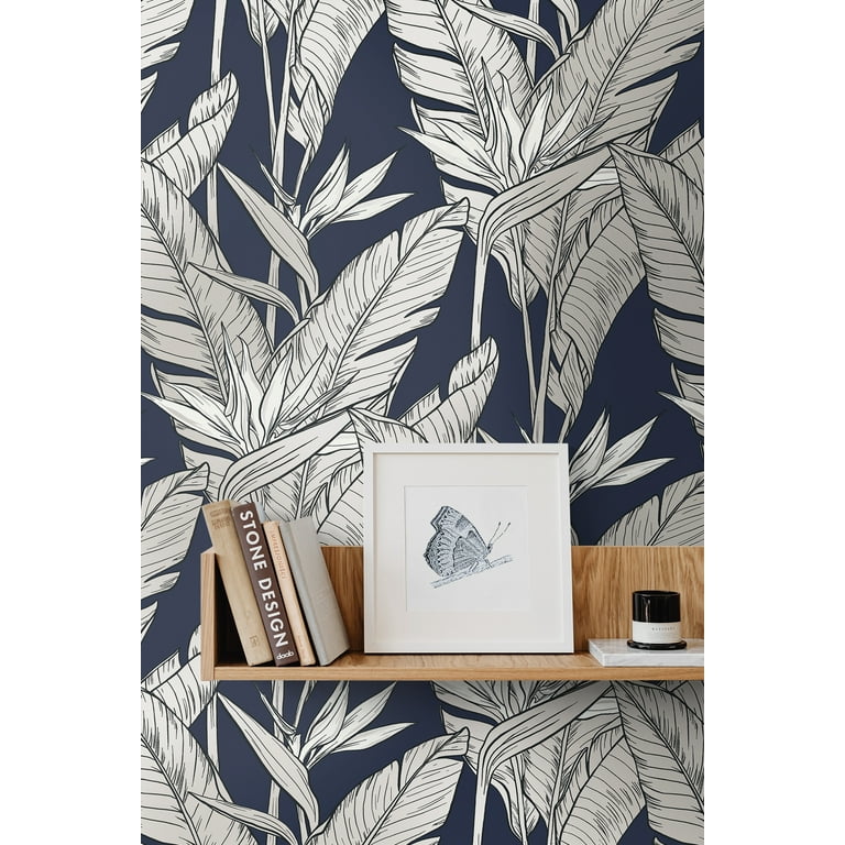 Stacy Garcia Home Birds of Paradise Peel and Stick Wallpaper 20.5 in. W x  18 ft. L - Navy Blue & Metallic Pewter