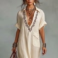 thumbnail image 2 of Morttic Women's Embroidered V-Neck Short Sleeve Maxi Dress – Solid Color with Pocket, Boho Summer Vacation Outfit Apricot，S, 2 of 4