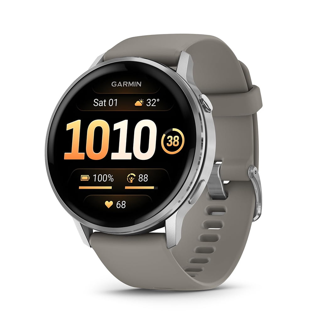 Garmin 010-03014-01 Venu 4, 45 mm Health & Fitness GPS Smartwatch, Silver with Silver Gray Band Bundle with 2 YR CPS Extended Warranty