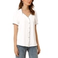 thumbnail image 4 of INSPIRE CHIC Women's Summer Sweetheart Neck Short Sleeve Button Down Blouse White XL, 4 of 5