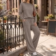 thumbnail image 5 of SUNBS 2 Piece Sets for Women Fall Outfits Lounge Sets Crew Neck High Waist Wide Leg Pants for Travel Airport Casual Clothes, 5 of 9