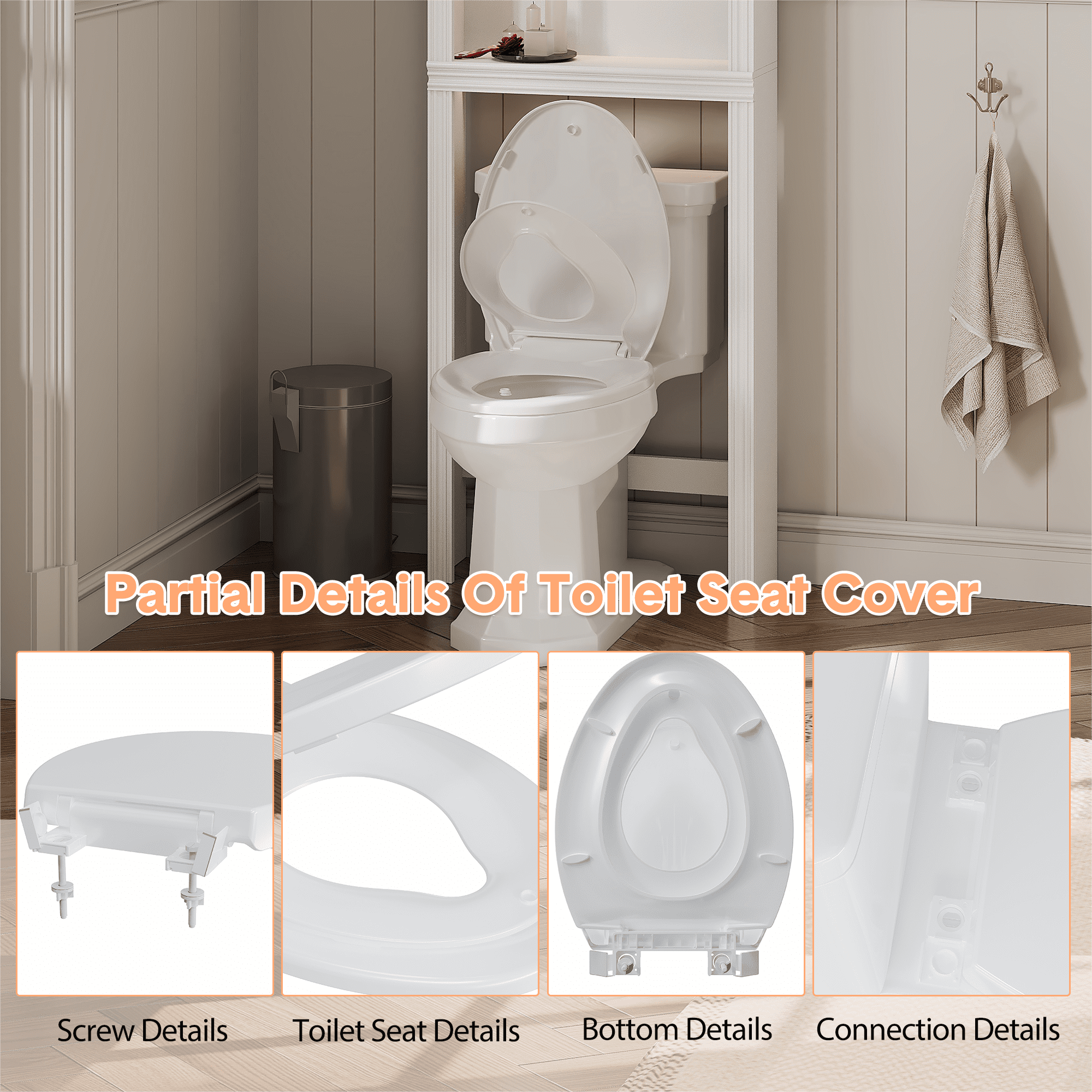 Toddler Toilet Seats Elongated, Quick Release PP Slow Close Toilet Seats, with Toddler Seat, Fits 19-Inch Elongated Toilets, Perfect for Family Bathroom Training