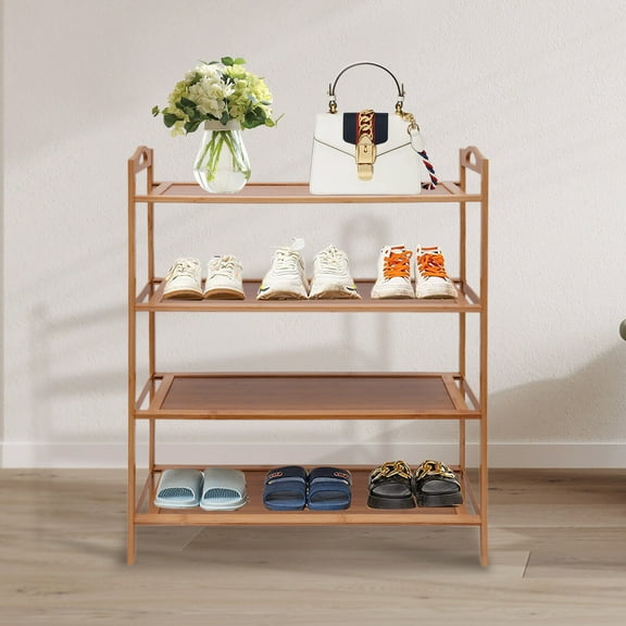 4 Tiers Bamboo Shoe Rack Entryway Storage Organizer Shelf Balcony Shoes Stand