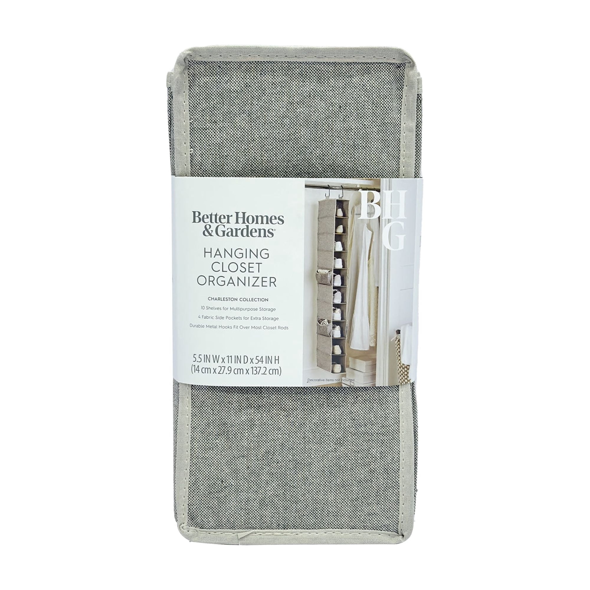 Better Homes & Gardens 10-Shelf Hanging Closet Organizer with Hooks, Gray