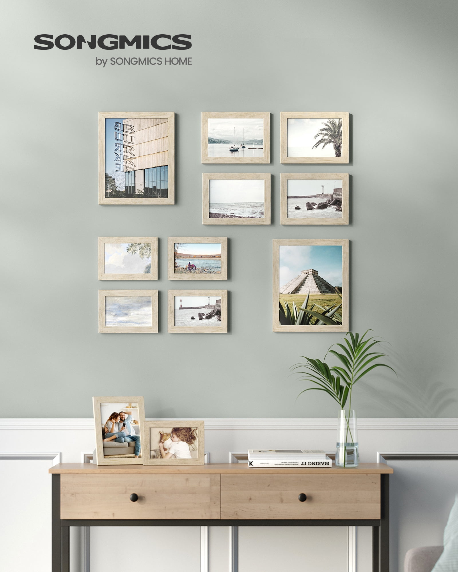 Picture Frames, Collage Picture Frames Set of 10, Two 8x10, Four 5x7, Four 4x6, Photo Frame for Wall Gallery Decor,Natural