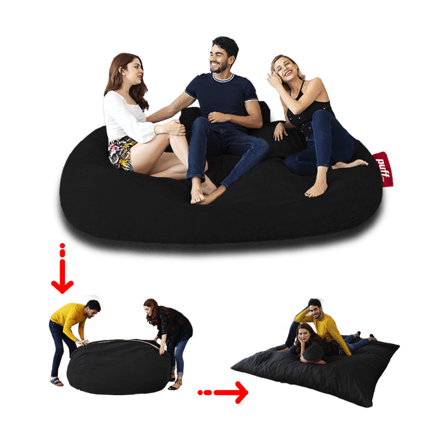 Sofá con cama king size gamuza color negro Puff MX Gamuza Negro King