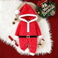 thumbnail image 2 of FYDUU Baby Boy Girl Christmas Outfit Santa Romper Long Sleeve Hooded Jumpsuit Onesie One Piece Outfit Cute Xmas Holiday Party Outfit 3-6 Months, 2 of 7