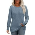 thumbnail image 2 of BiZtdJrK Womens Ribbed Knit Sweaters Solid Casual Button Cuffs Long Sleeve Shirts Fashion Clothing Tunics or Tops Wear with Leggings, Blue, S, 2 of 4