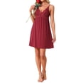 thumbnail image 2 of INSPIRAR CHIC Lencería Babydoll para Mujeres Chemise de Encaje Transparente Cuello en V A Line Tirantes Espagueti Midi Vestido de Noche XL Rojo, 2 of 6