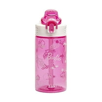 Zak Designs 16oz Barbie Sage Water Bottle For School or Travel, Durable Plastic Water Bottle With Straw, Handle, and Leak-Proof, Pop-Up Spout Cover (Barbie)