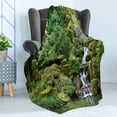 thumbnail image 4 of Garden Soft Flannel Fleece Throw Blanket, Pond in Style Garden Arboretum Trees Bush Foliage Rocks Waterscape Picture, Cozy Plush for Indoor and Outdoor Use, 50" x 70", Green White, by Ambesonne, 4 of 5