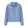 thumbnail image 4 of Jinhomg Women's Sports Sweatshirt Lightweight Comfy Half Zip Thumb Hole Pullover Casual Loose Long Sleeve Lapel Collar Sweat Shirt with Pocket Clearance Items for Women Blue XL, 4 of 7
