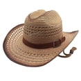thumbnail image 4 of Cowboy Hat for Women and Men Khak Classic Western Felt Cowboy Cowgirl Hat Outdoor Wide Brim Belt Buckle Retro Fedora Hats Unisex Rolled up Caps, 4 of 5