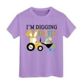 thumbnail image 1 of PMVFHDE T-Shirt Graphique à Manches Courtes Imprimé Lapin de Pâques pour Enfants, Col Rond, Décontracté, Printemps Été, Violet Clair, 6-7 Ans, 1 of 4
