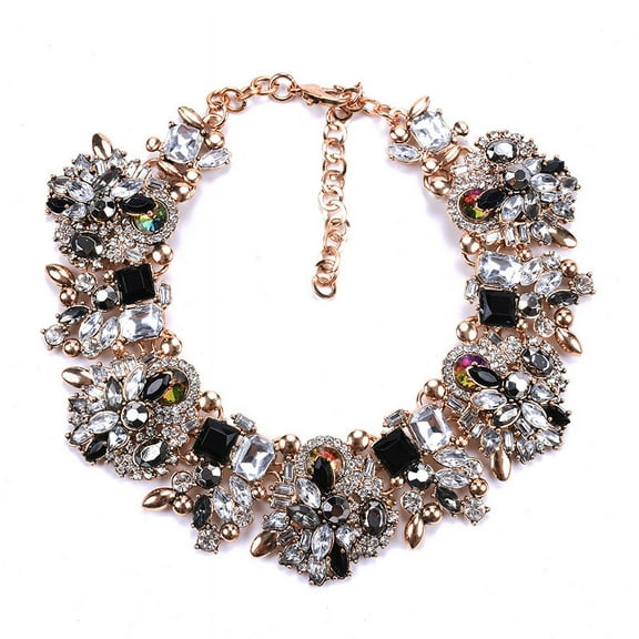 Namzi Necklace Colorful Glass Crystal Collar Choker Necklace-Black