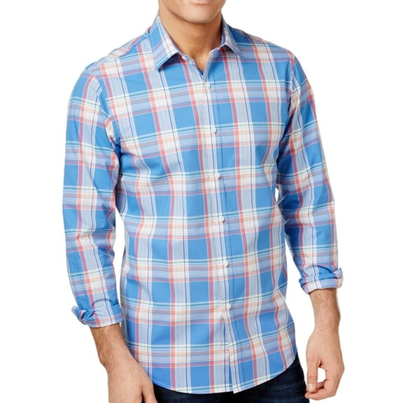 Club Room Mens Plaid Button Up Shirt, Blue, Small