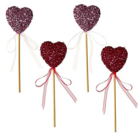 Valentine's Day Red & Pink Tinsel Heart Picks, 8", 4 Count, by Way To Celebrate