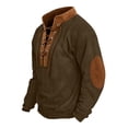 thumbnail image 7 of SHIXINCHIL Men's Lace Up Color Block Patchwork Long Sleeve Sweatshirts Big and Tall Casual Fashion Banded Collar Pullover Tops Workout Athletic Outdoor Hiking Sweatshirt Army Green S, 7 of 7