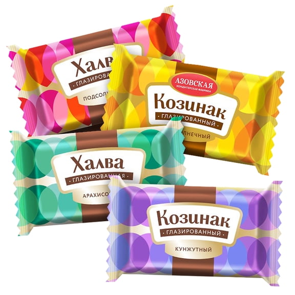 Azov KF Chocolate Glazed Halva & Kozinak Assort GroundWhole Sunflower Seeds & Nuts Dessert 226g / 0.5lb