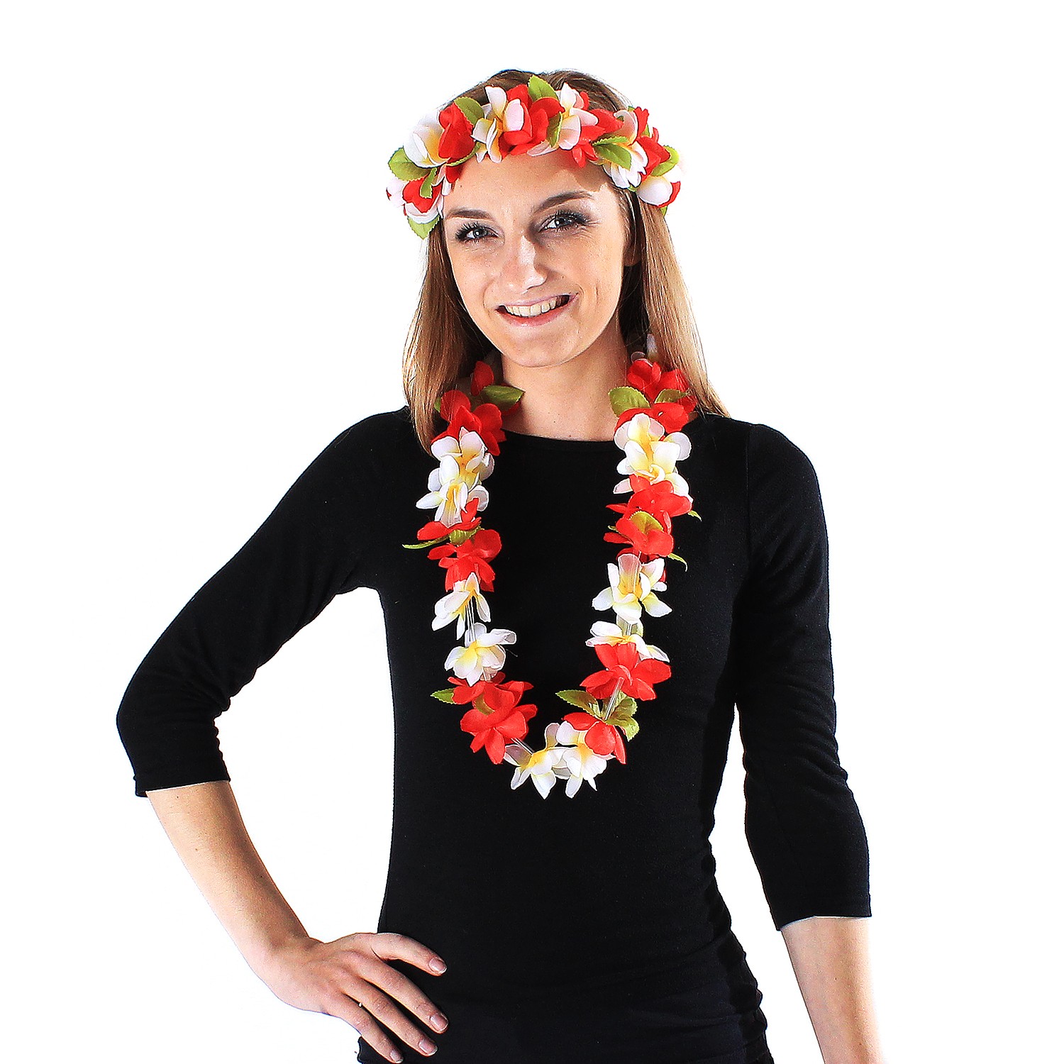 Hawaii Luau Party Artificial Fabric Princess Lei and Head Band Haku Set