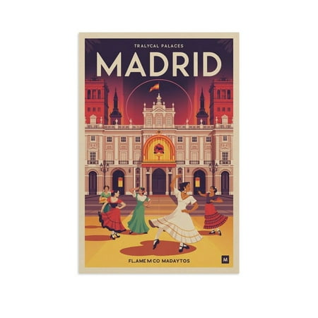 Plaza Mayor Classic Poster Retro Madrid Cityscape with Landmarks & Cultural Vibes Canvas Poster