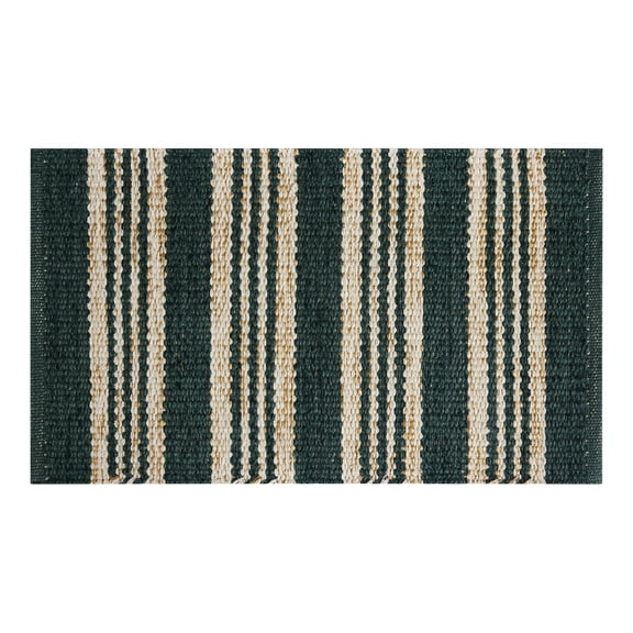 Holiday Time Green Stripe 20" x 34" Handloom Woven Accent Rug