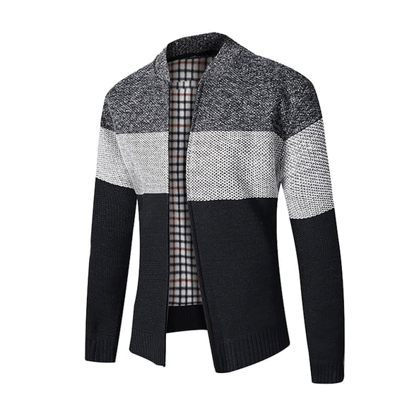SBYOJLPB Mens Outwear Men'S Casual Thick Cardigan Sweater Color Stitching Jacket Collar Top M-Xxl