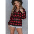 thumbnail image 4 of ABPHQTO Sudadera con capucha y bolsillo delantero con cremallera a cuadros de búfalo rojo para mujer, 4 of 5