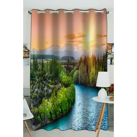 Mountain Blackout PHFZK Landscape Window Curtain, Beautiful Sunset over the Lake with Mountain and Forest Window Curtain Blackout Curtain For Bedroom living Room Kitchen Room 52x84 inches One Piece ()