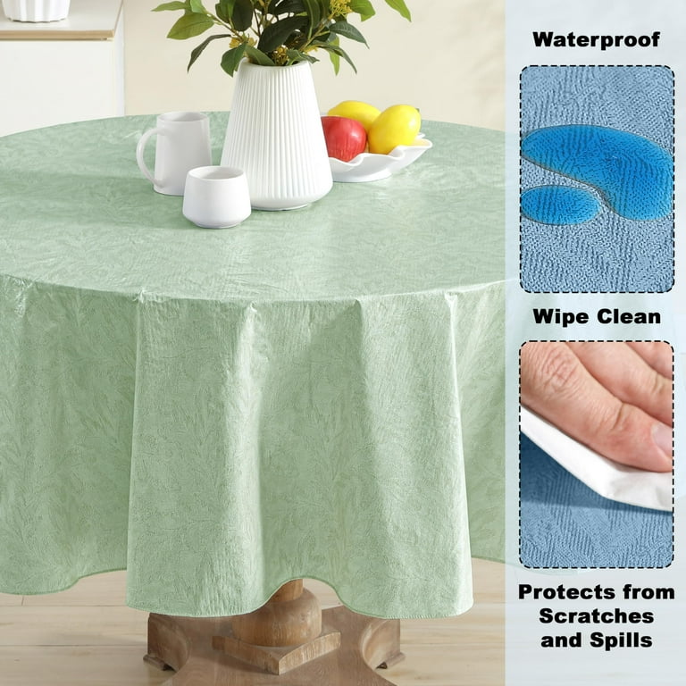 Newbridge Sage Green 70-Inch Round Vinyl Flannel-Backed Tablecloth photo 3