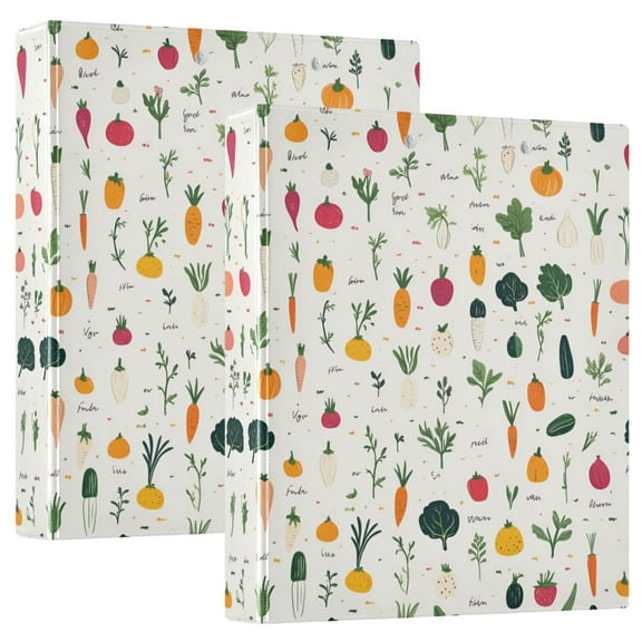 FORMRS 3 Ring Binder 1.5 inch with Pockets Set of 2 Clip Board 200 Sheets Capacity, Beige Vegetables Pattern