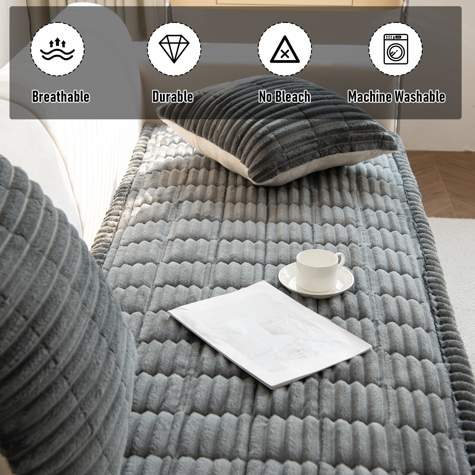 Eurhowing Pet Couch Cover Waterproof, Non Slip Plush Sofa Slipcover for Couch, Bed, Floor, Fuzzy Blanket Mat Furniture Protector for Dogs Cats (28x83in, Dark Gray)
