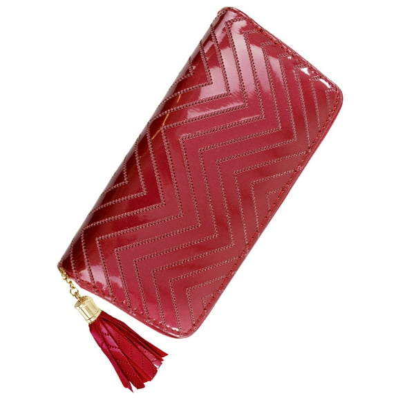 Burgundy Metallic Chevron Pattern Womens Tassel Wallet