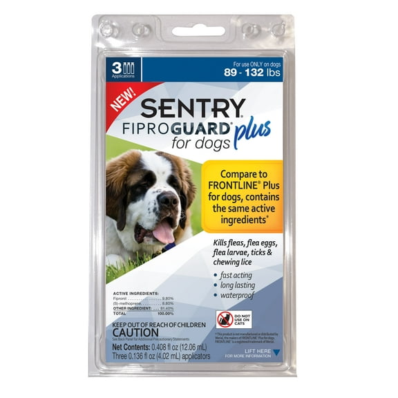 Sentry FiproGuard Plus Dog Flea & Tick Spot-On - 89-132 lb. - 3 count