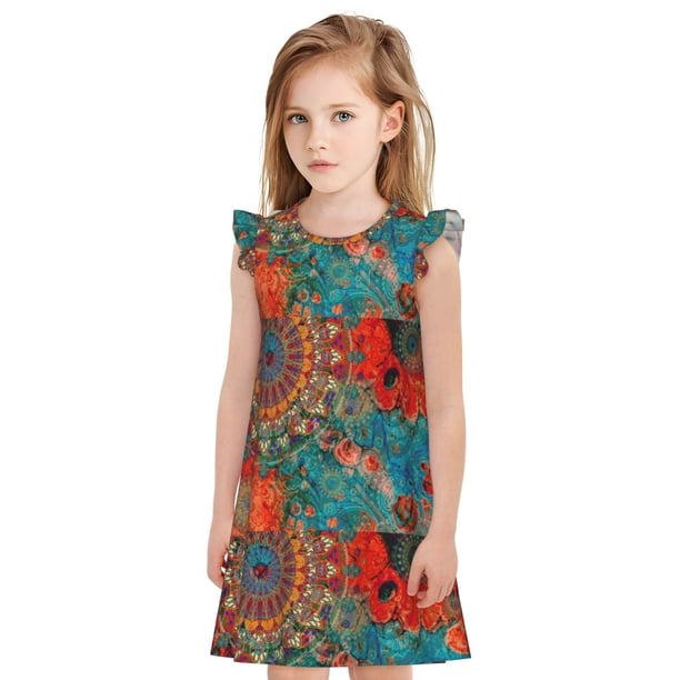 Balery Mandala Colorful Camisón de princesa para niñas, pijama de algodón con mangas abullonadas, suave y bonito.-XX-Large