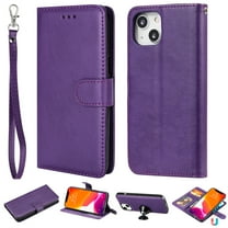 Allytech iPhone 13 Case Wallet, Premium PU Leather Detachable Magntic Back Cover Shell Shockproof Protective Kickstand Cards Holder Wallet Cover for Apple iPhone 13 6.1", Purple