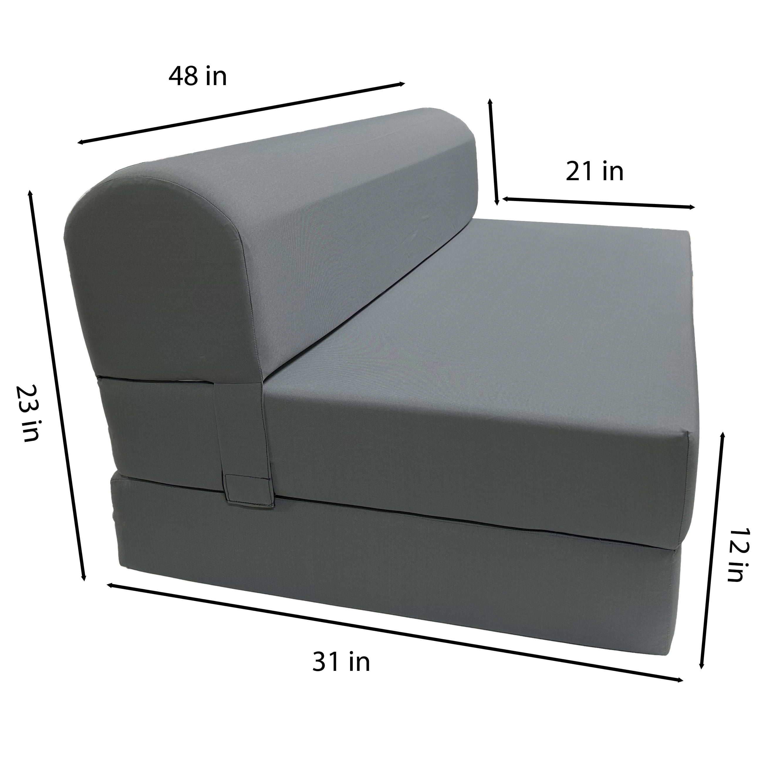 Gray Sleeper Chair Folding Foam Beds, Portable Studio Sofa Guest Bed, 6 x 48 x 72