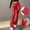 Red, variant on Women Bell Bottom Pants Botton High Waisted Pu Trousers Casual Trendy Summer Streetwear