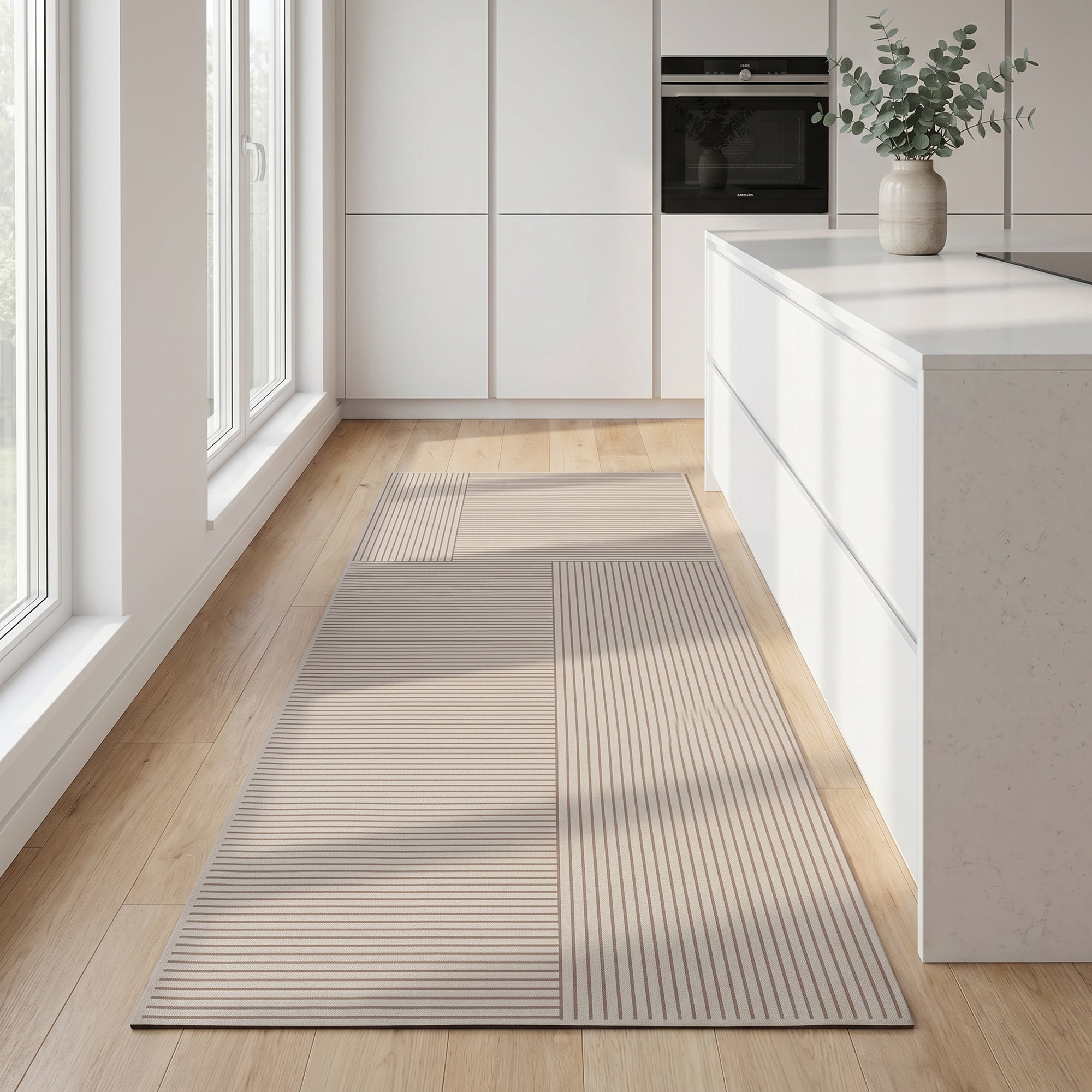 Unique Bargains Geometric Anti Waterproof Non Slip Rubber Mat Beige Line 47" x 18"