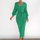 thumbnail image 3 of Vestido Vestido ajustado con cuello en V Vestido de punto para mujer con cinturón Túnica Vestido largo Traje de vacaciones Kuymtek Verde T L para Mujer, 3 of 5