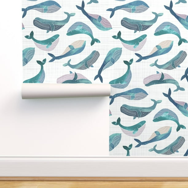 Peel-and-Stick Removable Wallpaper Watercolor Whales Blue Nautical Home