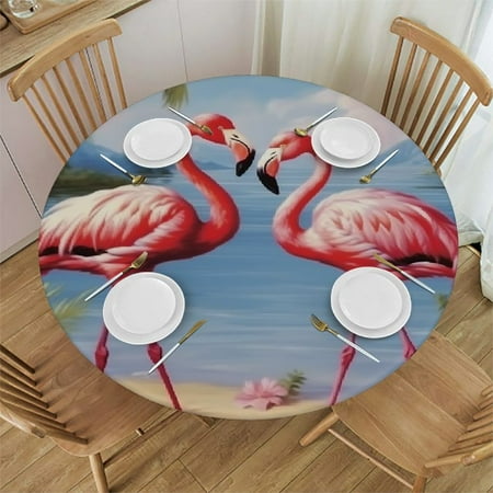 

Autua Flamingos Palm Trees Tropical Round Table Cover Stain Resistant Washable 100% Polyester Table Cloth for Indoor Outdoor Kitchen Dining Wedding Parties Picnic Farmhouse Decor 42 -46