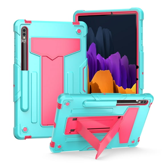 For Samsung Tab S8 / Tab S7 Tablet Vertical 3in1 Tough Hybrid Kickstand - Teal/Hot Pink